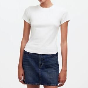NWT Madewell (Re)generative Cotton Ribbed Slim Fit Crewneck Tee Eyelet White XS